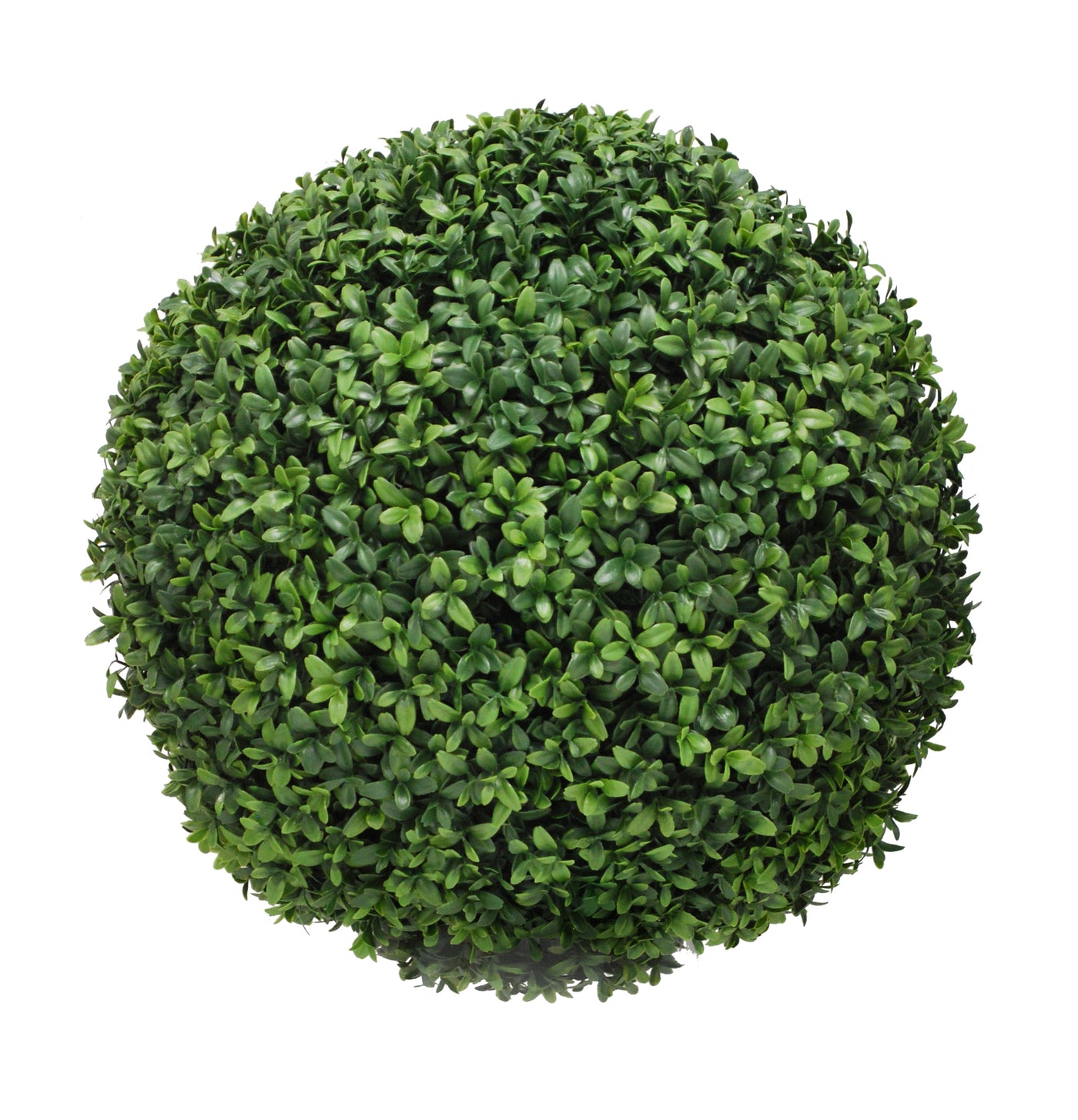 16-inch diameter faux boxwood green ball placed against white background