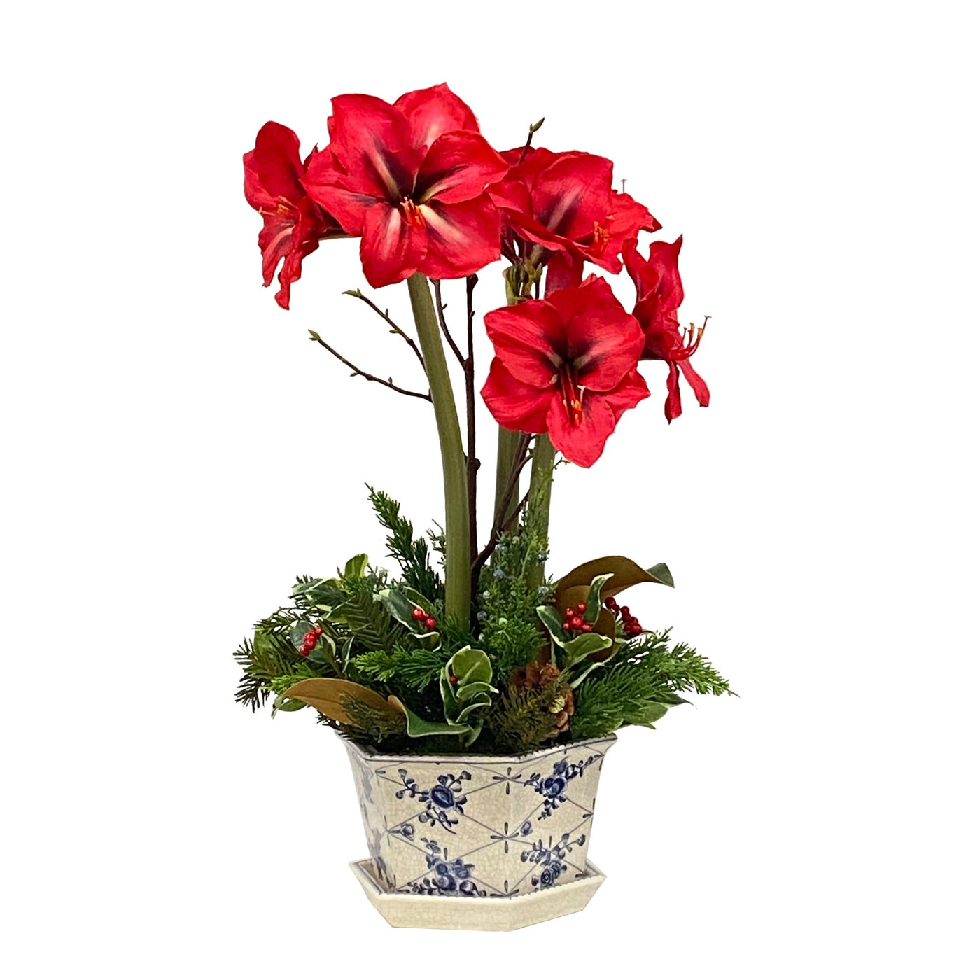 handpainted luxury faux amaryllis flower arrangement holiday floral decor