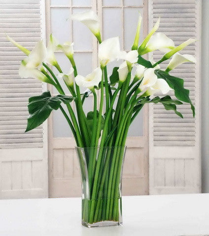 CALLA LILY IN SQUARE VASE (DP747-WHGR) - Winward Home faux floral arrangements